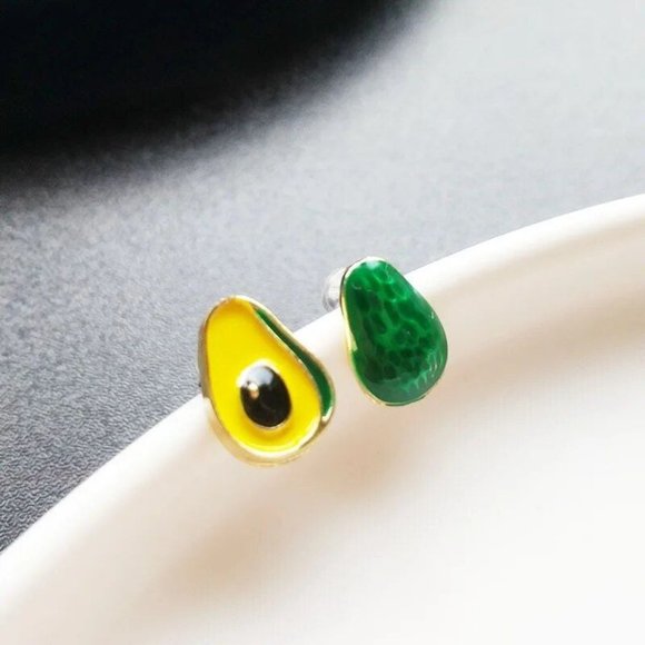 Green Avocado Fruit Vegetable Stud Earrings Mismatch Mini Novelty Fashion Gift - Picture 7 of 8